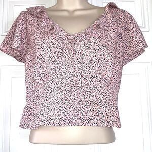 LEVIS San Francisco Pink Ditsy Floral Ruffle Crop Top Flutter Sleeve Large